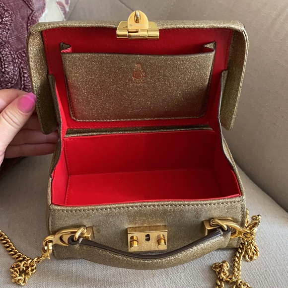 Mark Cross Handbags - MARK CROSS Mini Glitter Gold Grace Box Bag